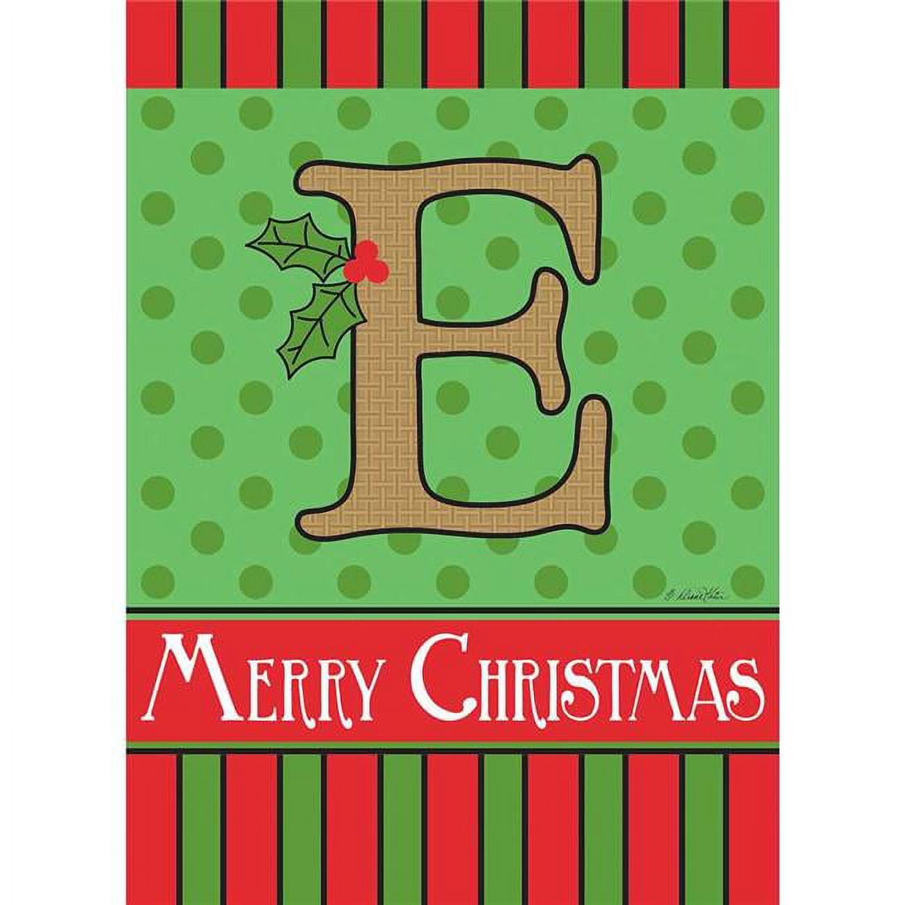 13 x 18 in. Merry Christmas Monogram E Burlap Garden Flag