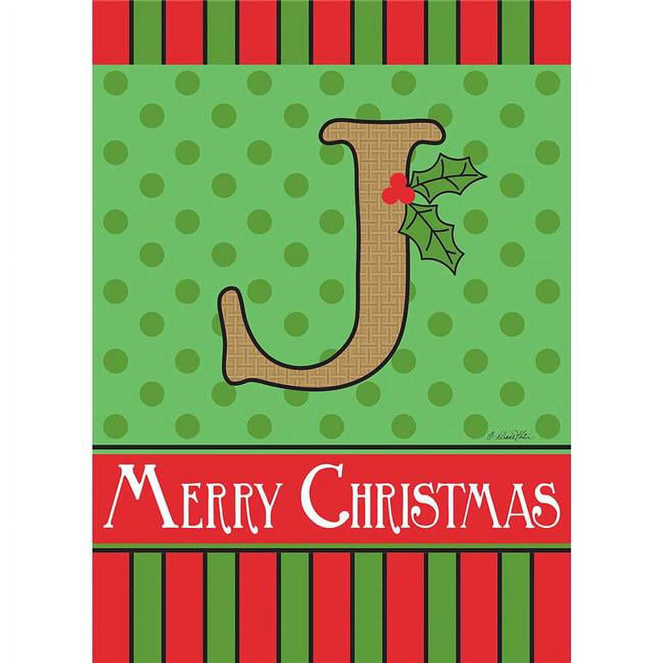13 x 18 in. Merry Christmas Monogram J Burlap Garden Flag