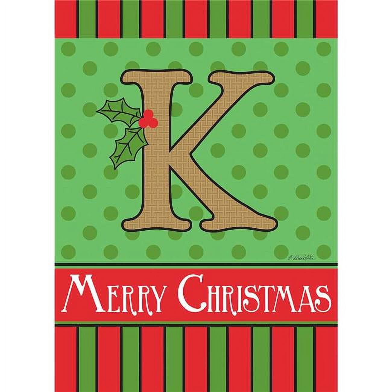 13 x 18 in. Merry Christmas Monogram K Burlap Garden Flag