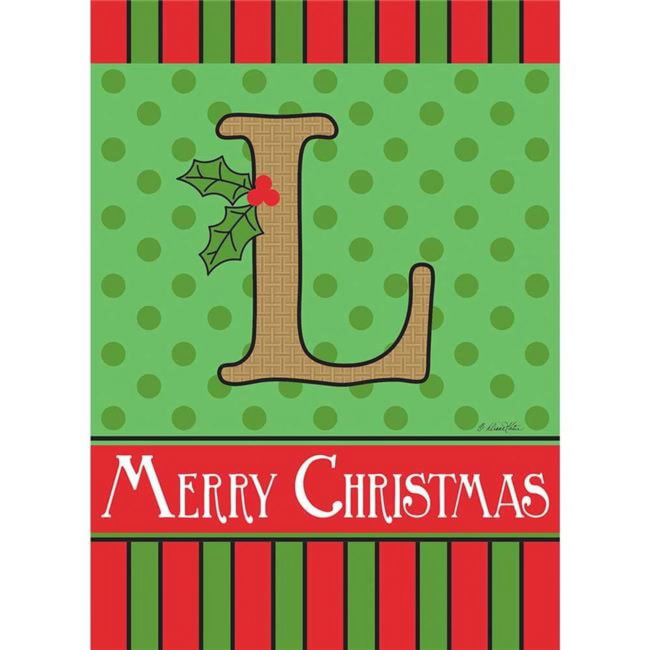 13 x 18 in. Merry Christmas Monogram L Burlap Garden Flag