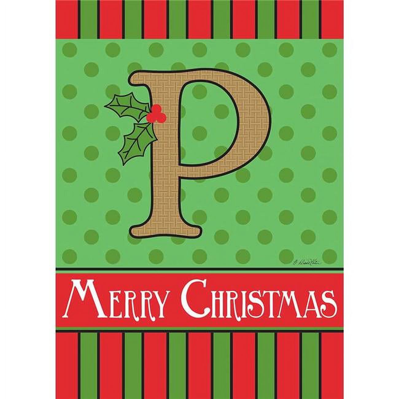 13 x 18 in. Merry Christmas Monogram P Burlap Garden Flag
