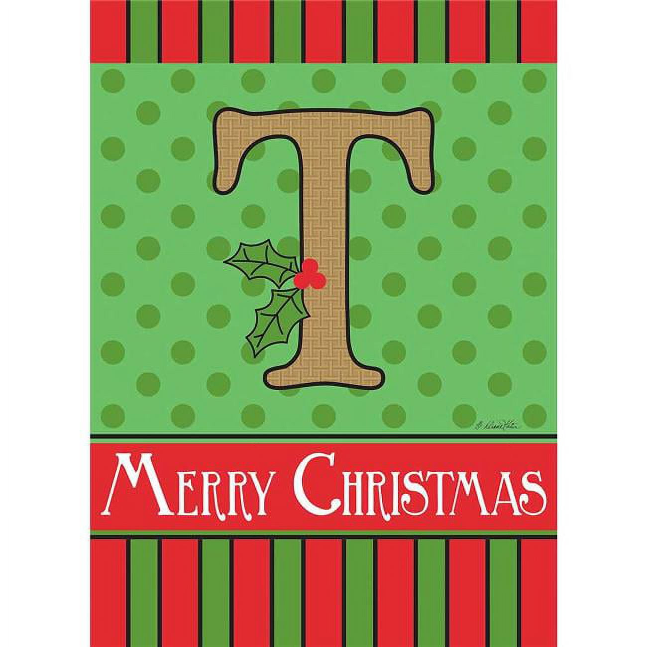 1663 13 x 18 in. Merry Christmas Monogram T Burlap Garden Flag