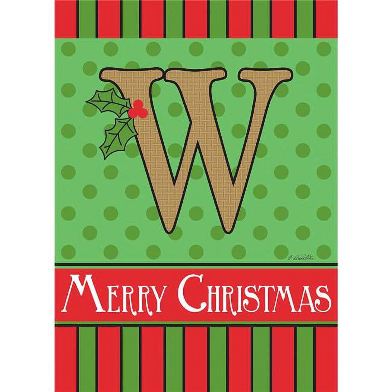1664 13 x 18 in. Merry Christmas Monogram W Burlap Garden Flag