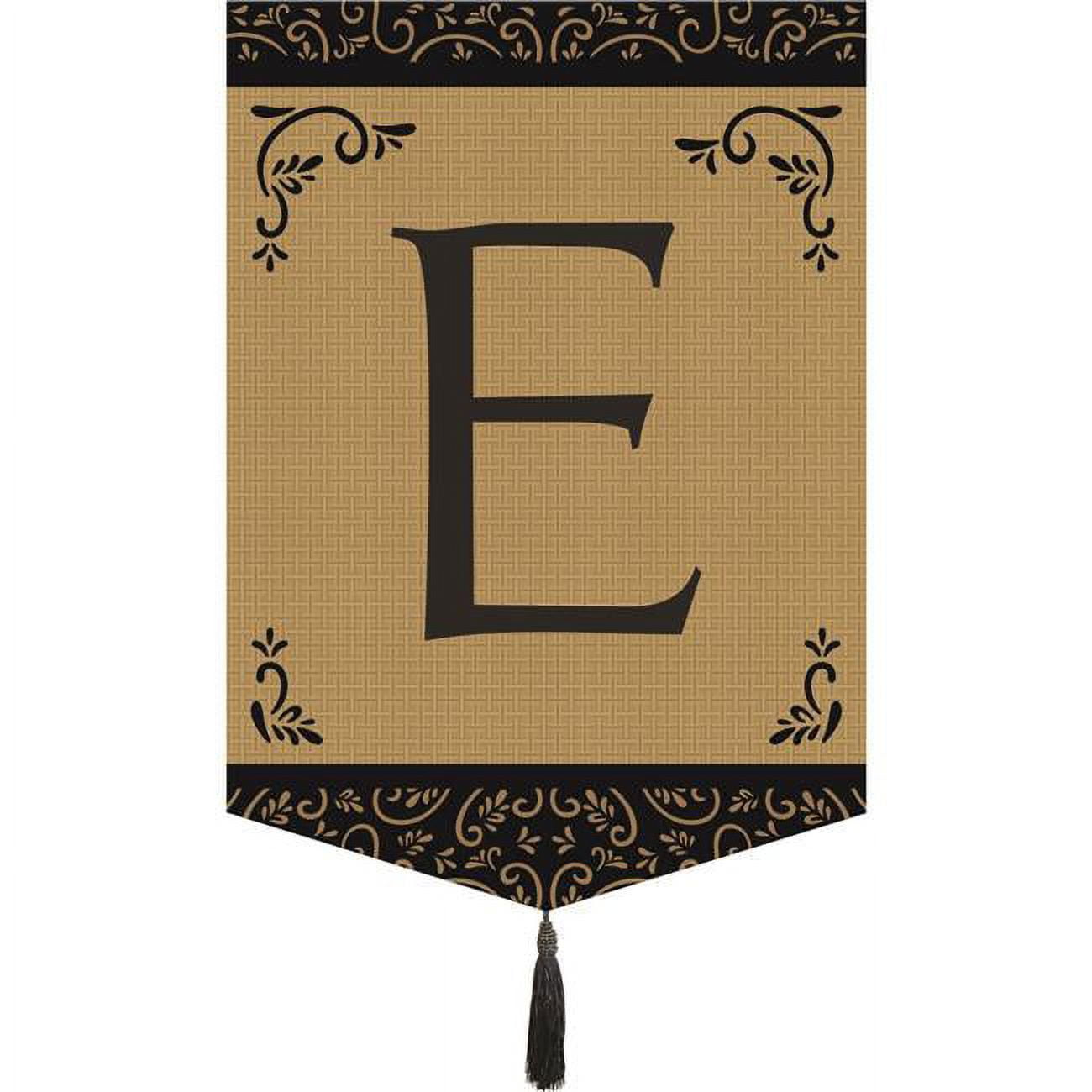 M030005 Monogram E Tassel Burlap Garden Flag