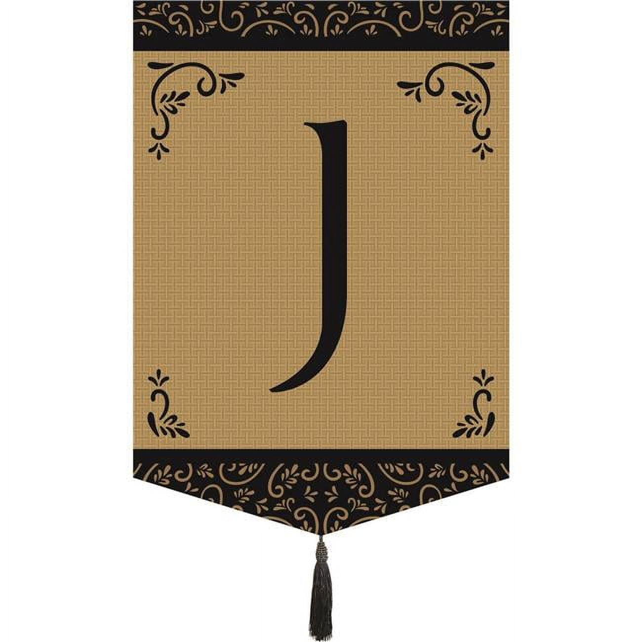 Monogram J Tassel Burlap Garden Flag