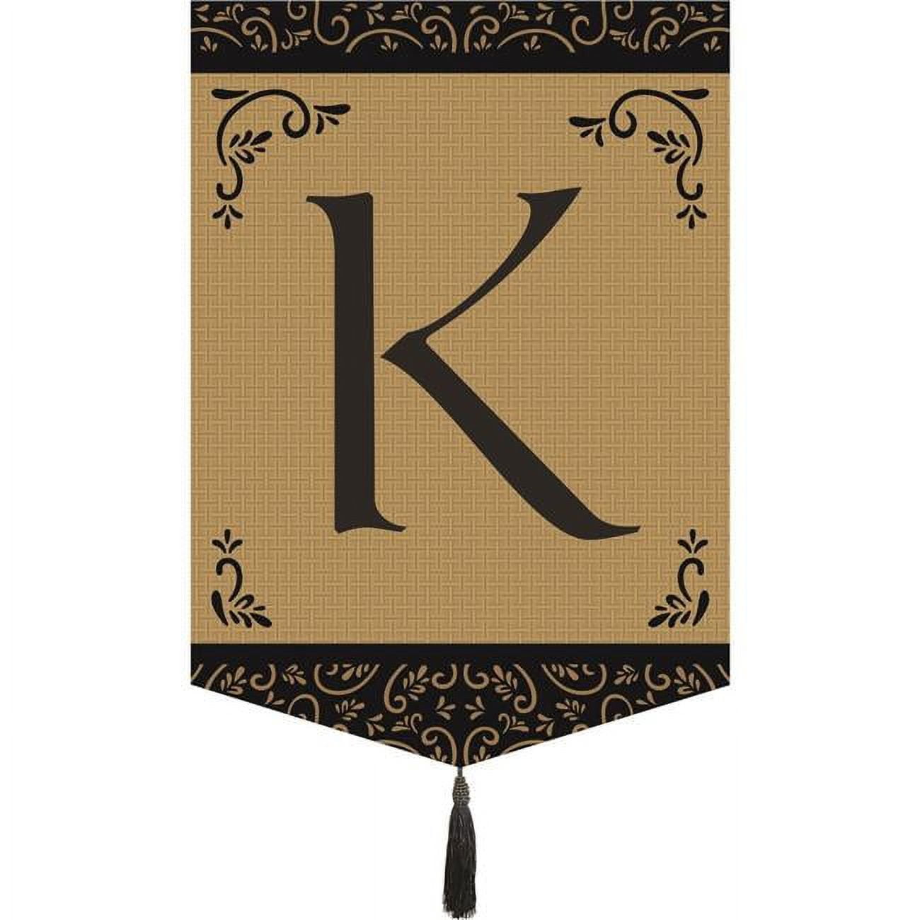 M030010 Monogram K Tassel Burlap Garden Flag