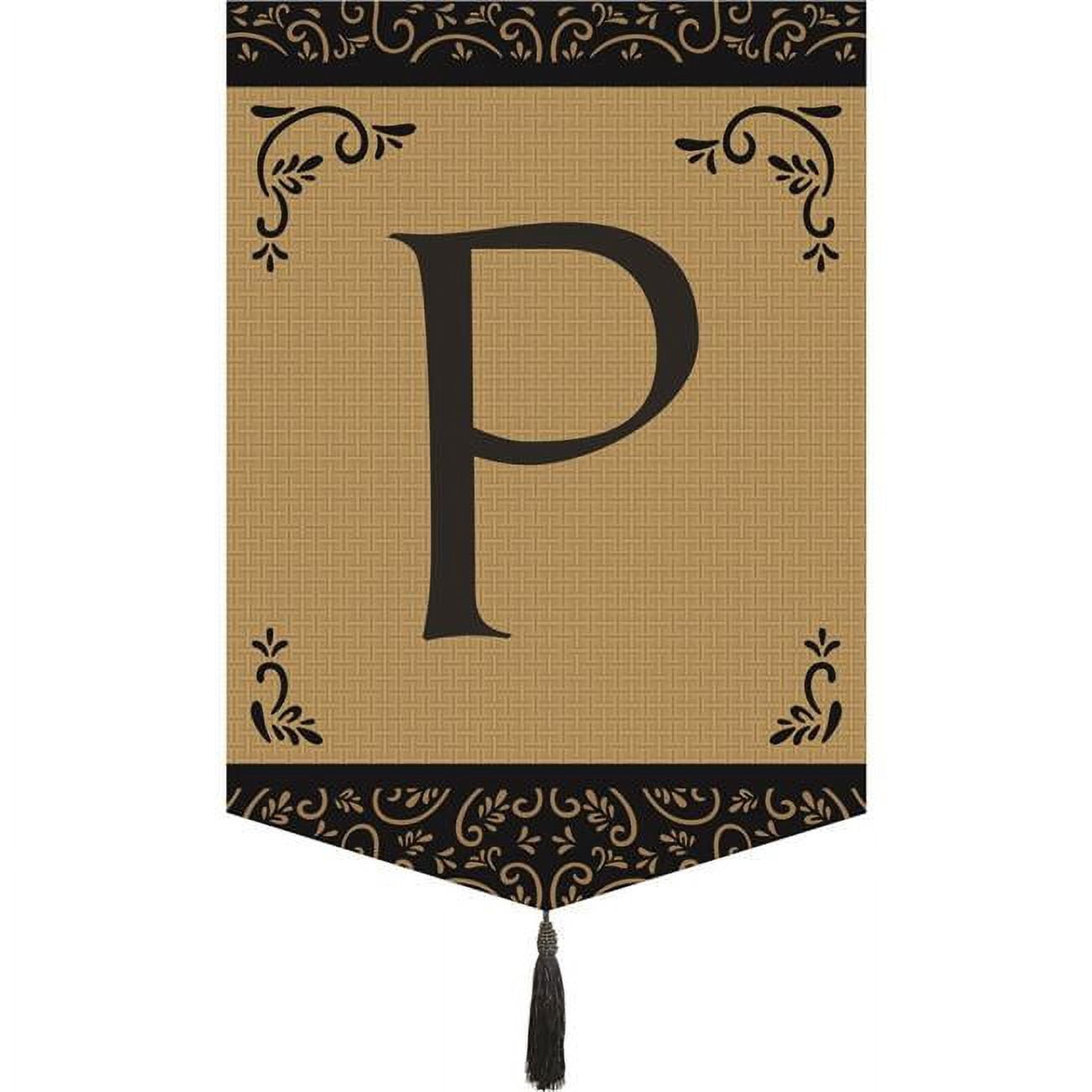 M030014 Monogram P Tassel Burlap Garden Flag