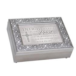FM107SGB Delight Yourself - Music Keepsake Box, Silver Metal Chest