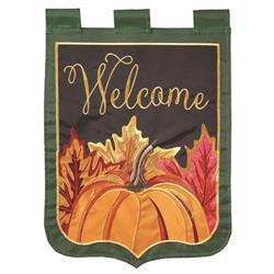 M011023 Double Applique Pumpkins Welcome Shpd Polyester Garden Outdoor Flag