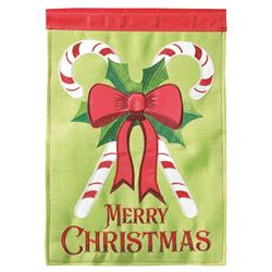 M011038 13 x 18 in. Double Applique Merry Christmas Candy Cane Burlap Garden Flag