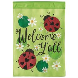 M011080 13 x 18 in. Flag Double Applique Lady Bug Welcome Yall Burlap Grd