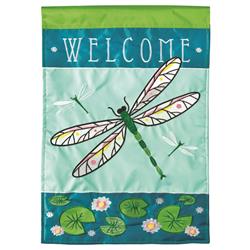 13 x 18 in. Flag Double Applique Welcome Dragonfly Polyester Garden