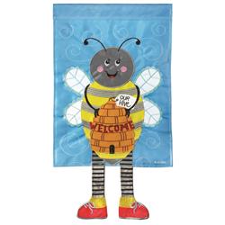 M010128 13 x 24 in. Flag Double Applique Honey Bee Welcome Polyester Garden