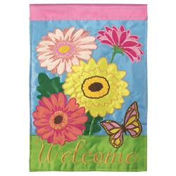 M011094 13 x 18 in. Flag Double Applique Gerber Daisy Welcome Polyester Garden