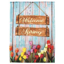 M080070 13 x 18 in. Flag Print Welcome Spring Tulips Polyester Garden