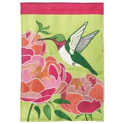 M011087 13 x 18 in. Flag Double Applique Hummini Flag With Pole Gbird Burlap Garden