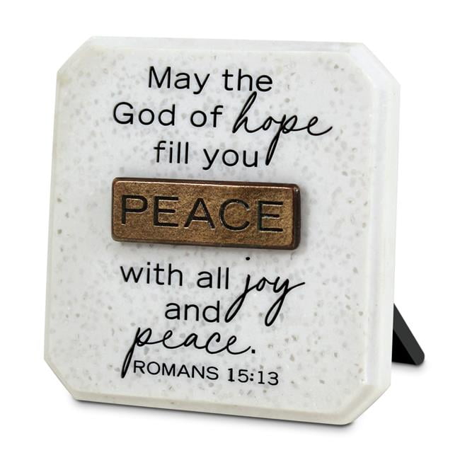 3.75 x 0.625 x 3.75 in. Copper Stone Plaque Peace Tabletop