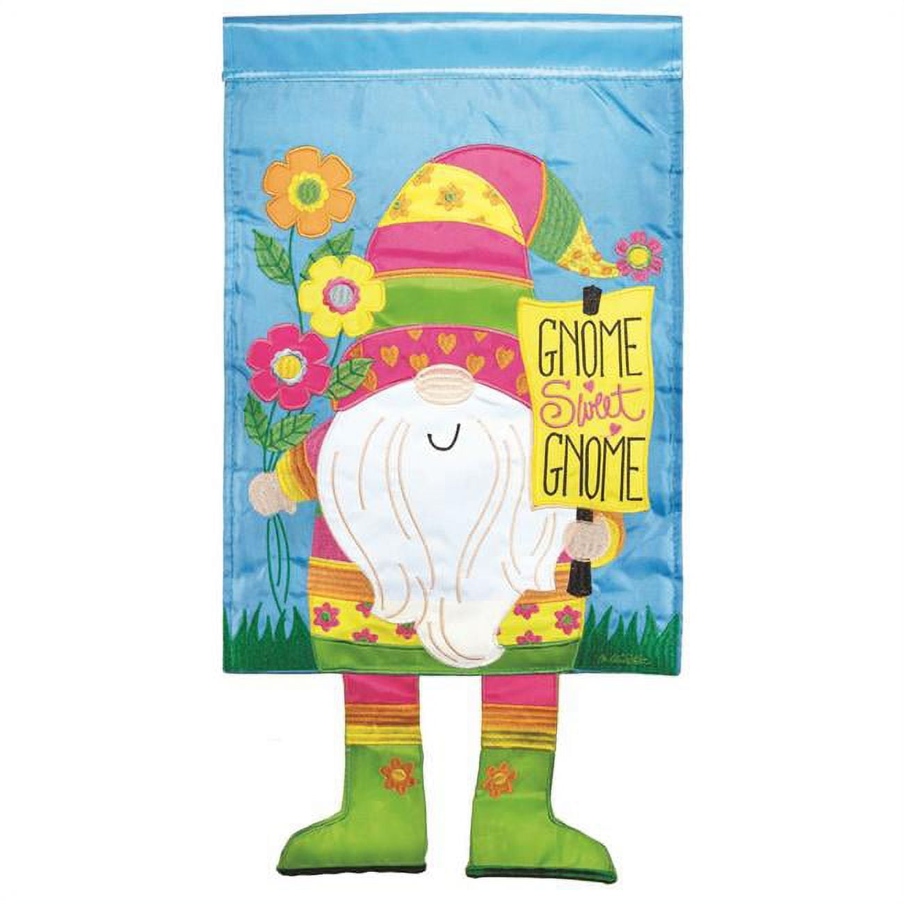 30 x 44 in. Double Applique Welcome Gnome Polyester Garden Flag