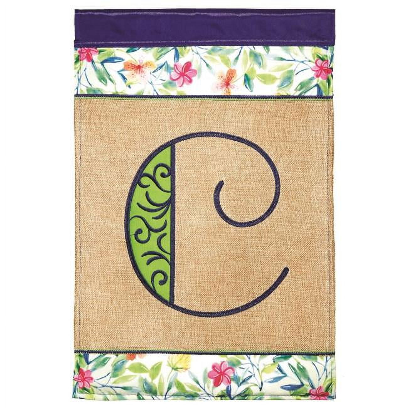 13 x 18 in. Double Applique Monogram C Spring Burlap & Print Garden Flag
