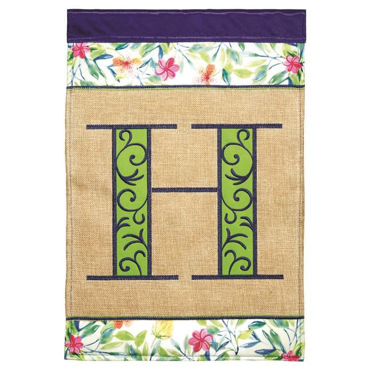 13 x 18 in. Double Applique Monogram H Spring Burlap & Print Garden Flag