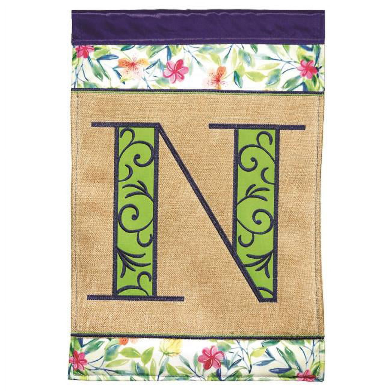 13 x 18 in. Double Applique Monogram N Spring Burlap & Print Garden Flag