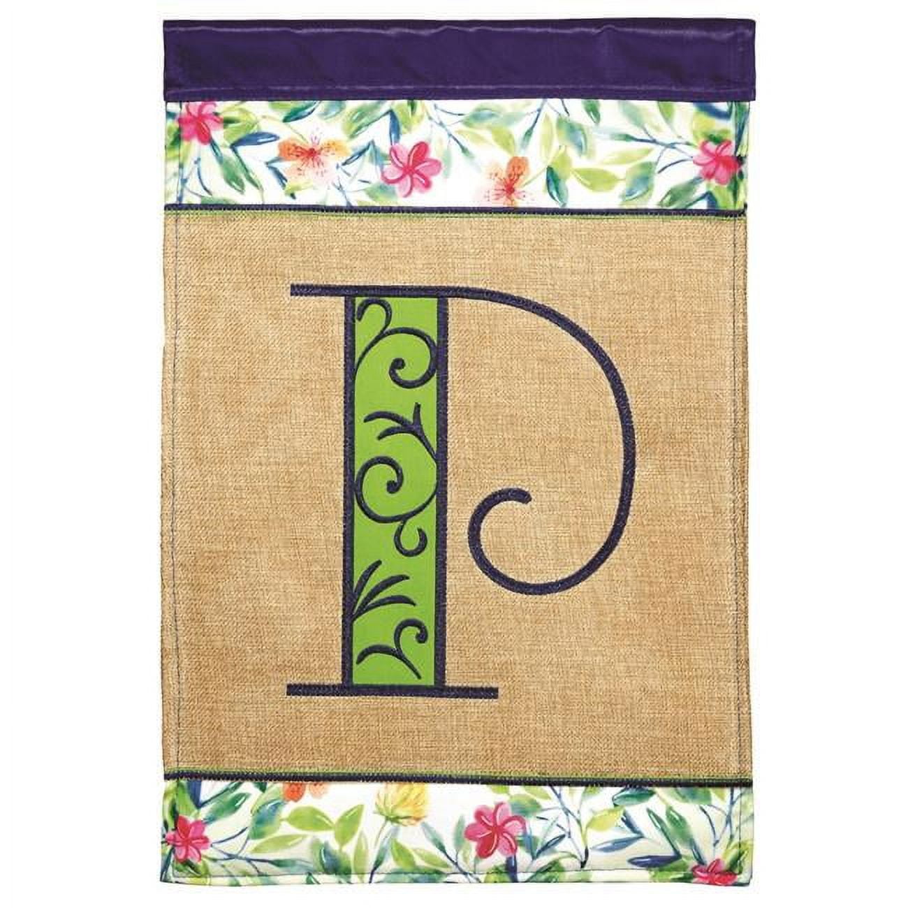 13 x 18 in. Double Applique Monogram P Spring Burlap & Print Garden Flag