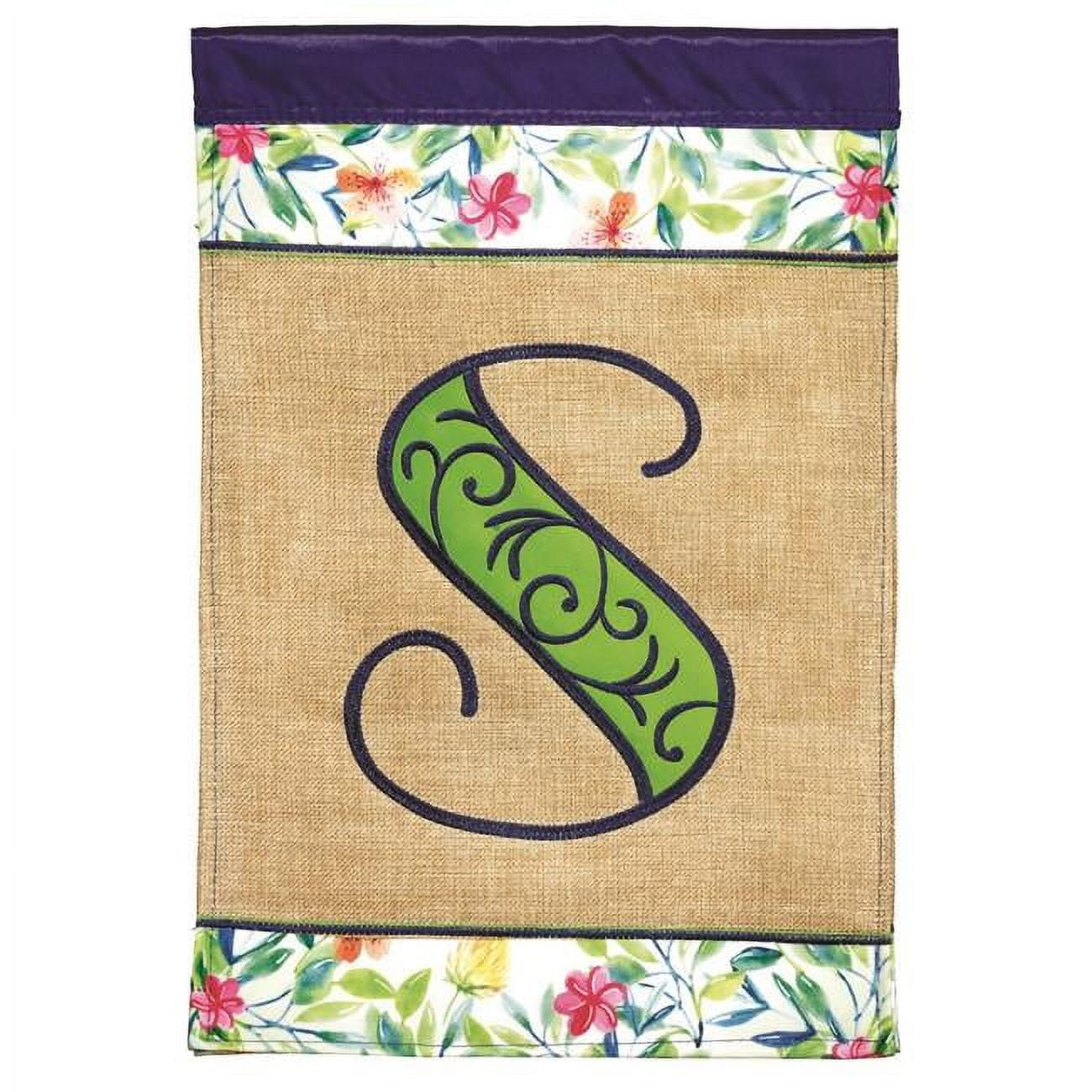 13 x 18 in. Double Applique Monogram S Spring Burlap & Print Garden Flag