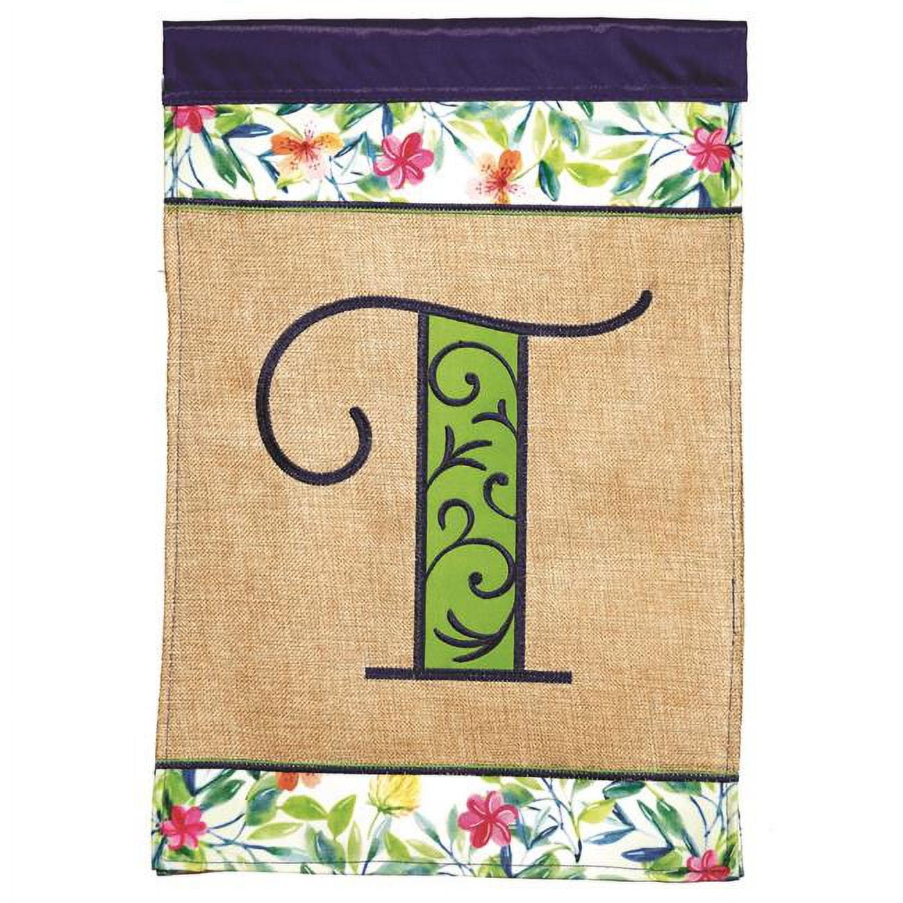 13 x 18 in. Double Applique Monogram T Spring Burlap & Print Garden Flag