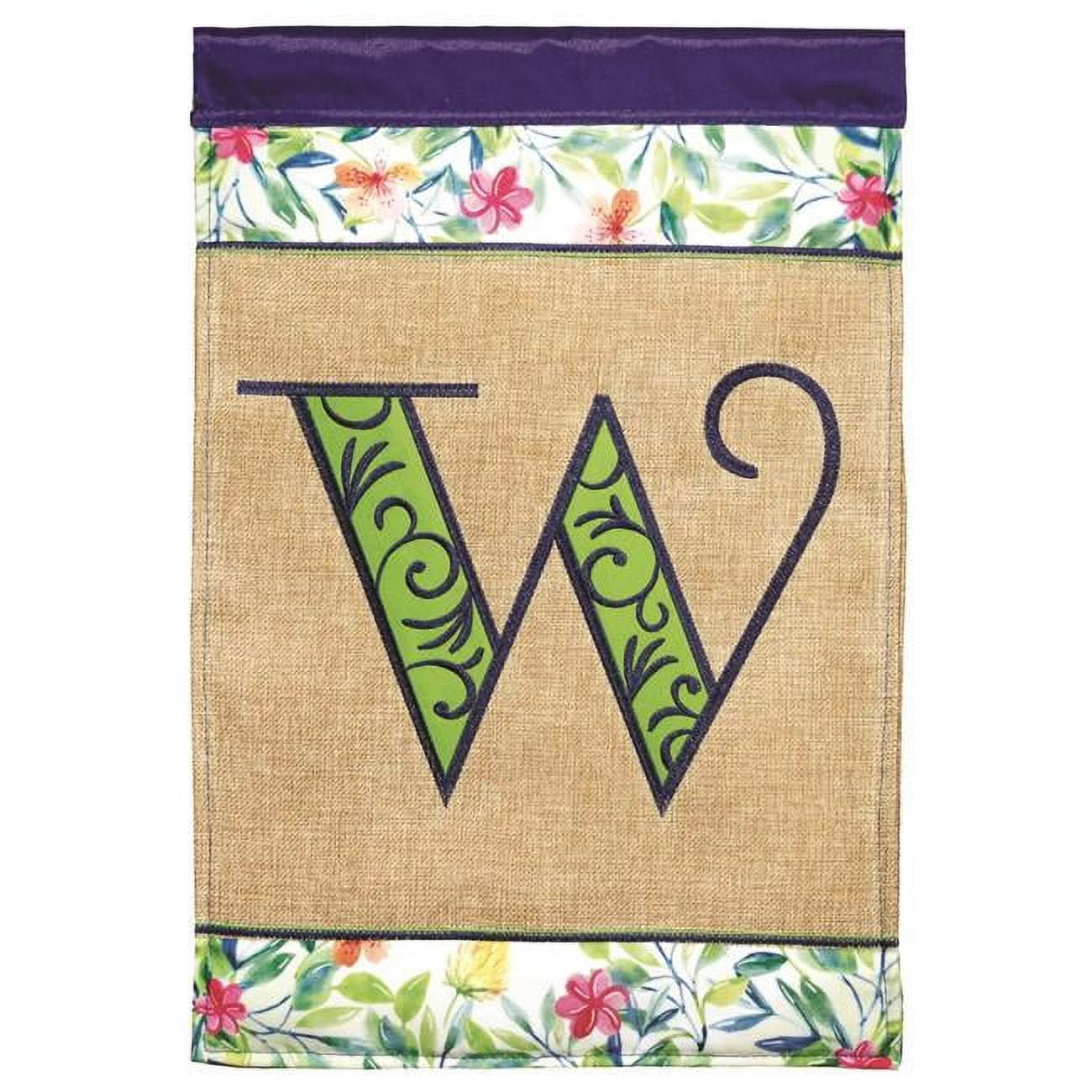 13 x 18 in. Double Applique Monogram W Spring Burlap & Print Garden Flag