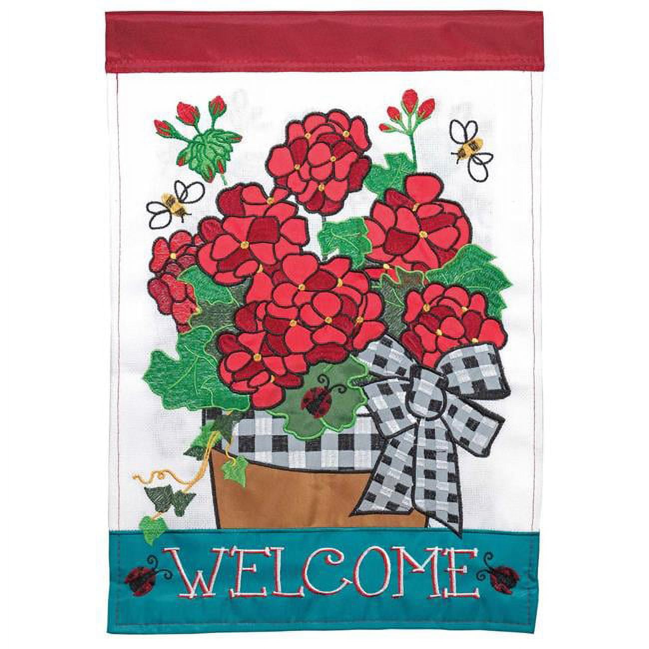 13 x 18 in. Welcome Geraniums Burlap Garden Flag