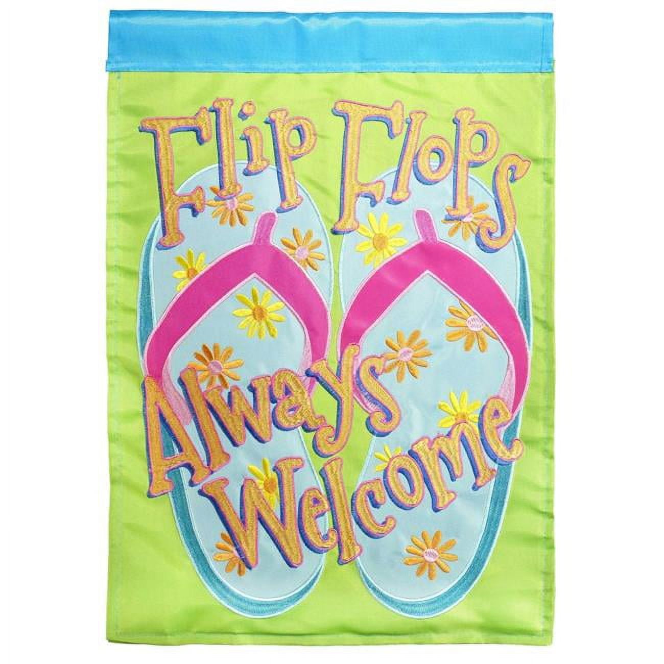 13 x 18 in. Double Applique Flip Flops Welcome Polyester Garden Flag