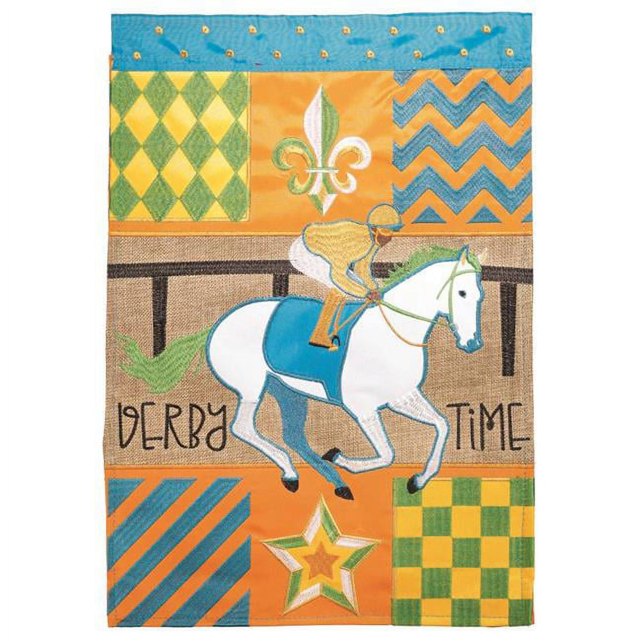 29 x 42 in. Double Applique Derby Time Horse Polyester Garden Flag - Large