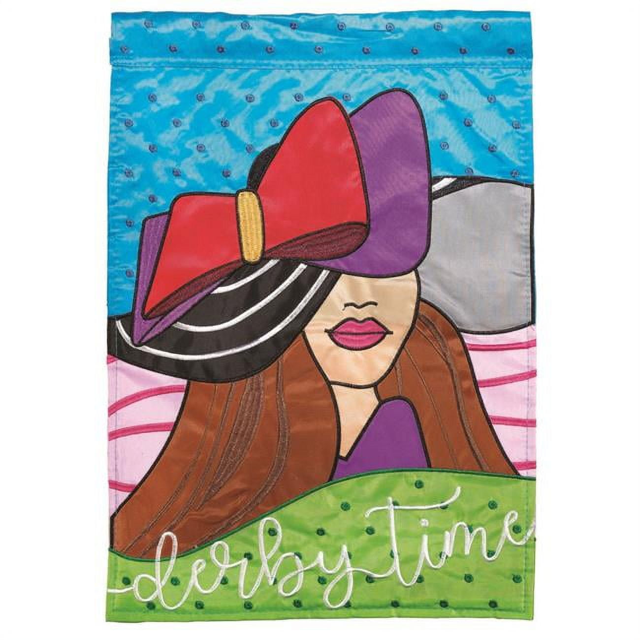 13 x 18 in. Derby Time Girl Polyester Double Applique Garden Flag
