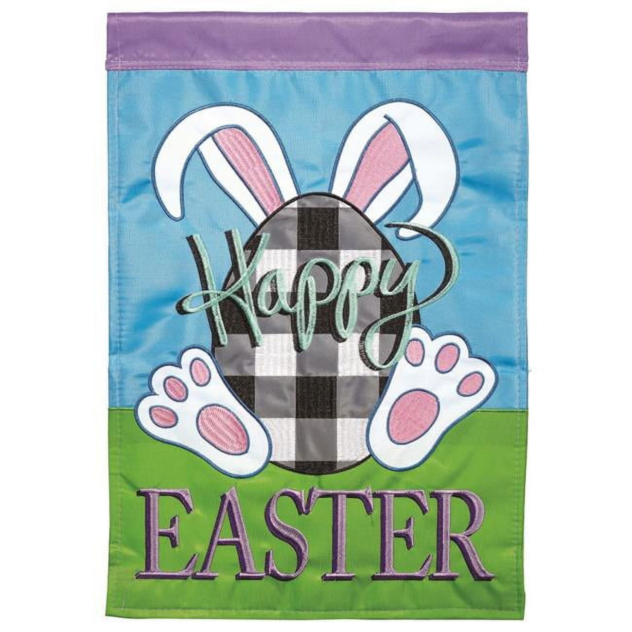 13 x 18 in. Happy Easter Plaid Bunny Polyester Garden Flag