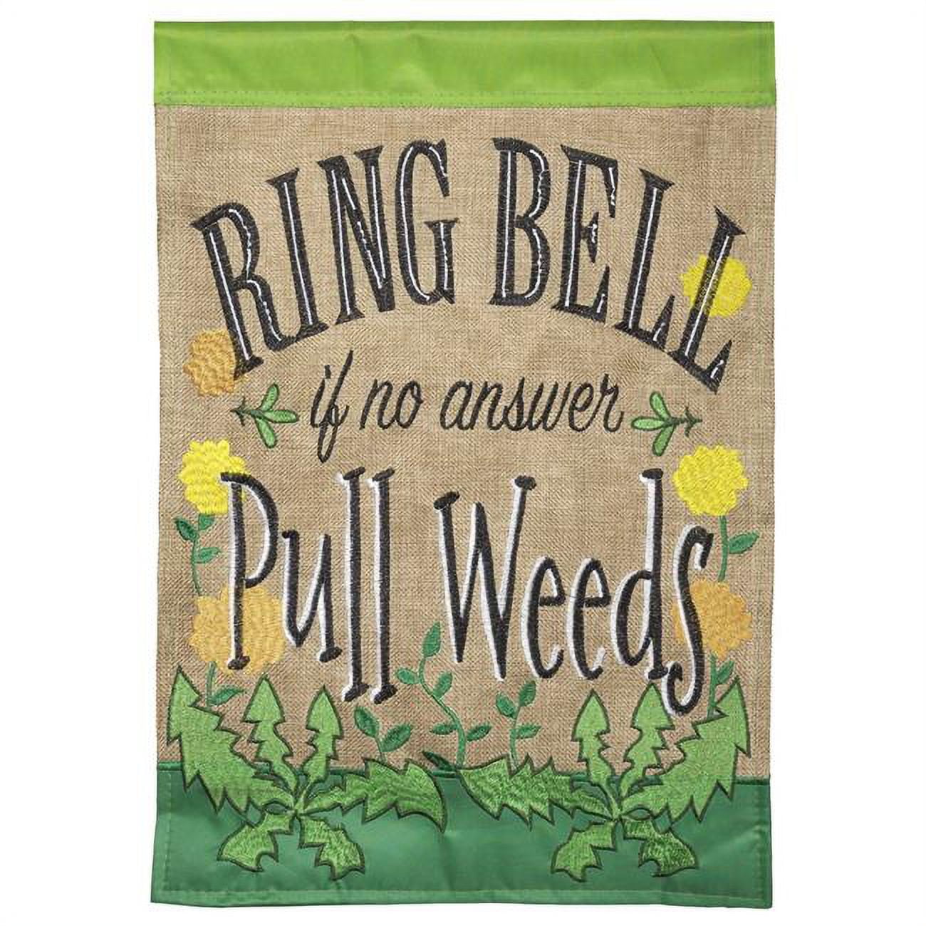 13 x 18 in. Ring Bell Pull Weeds Burlap Double Applique Garden Flag