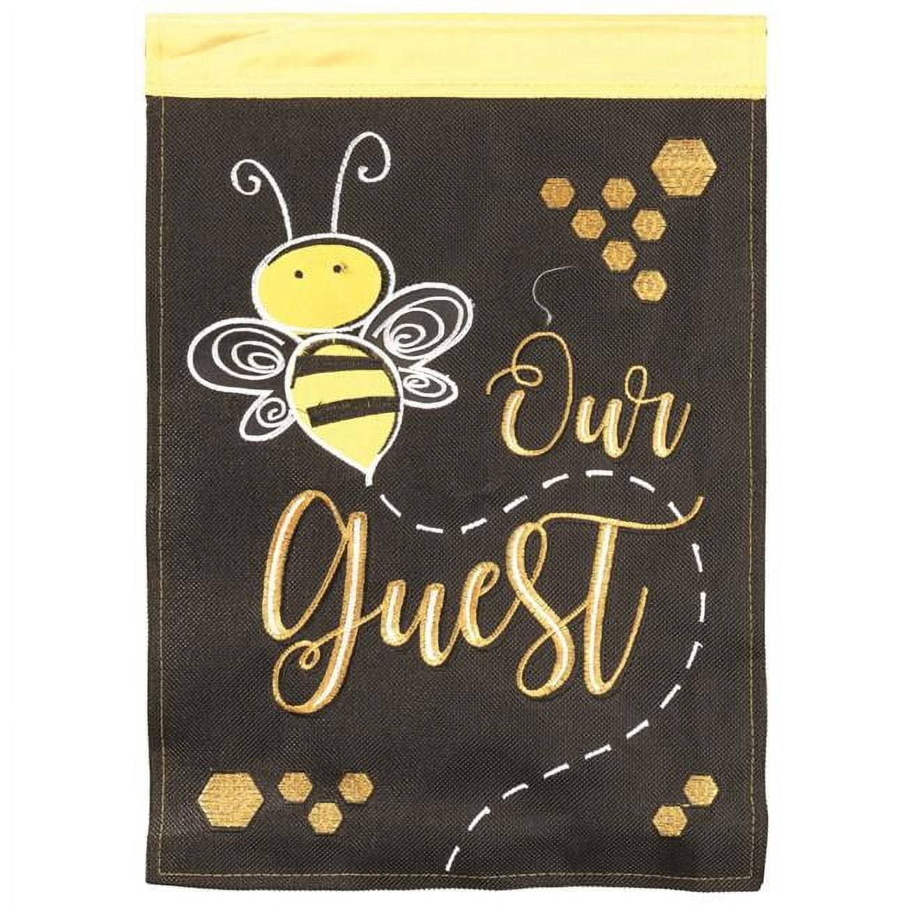 29 x 42 in. Bee Our Guest Burlap Garden Flag - Large