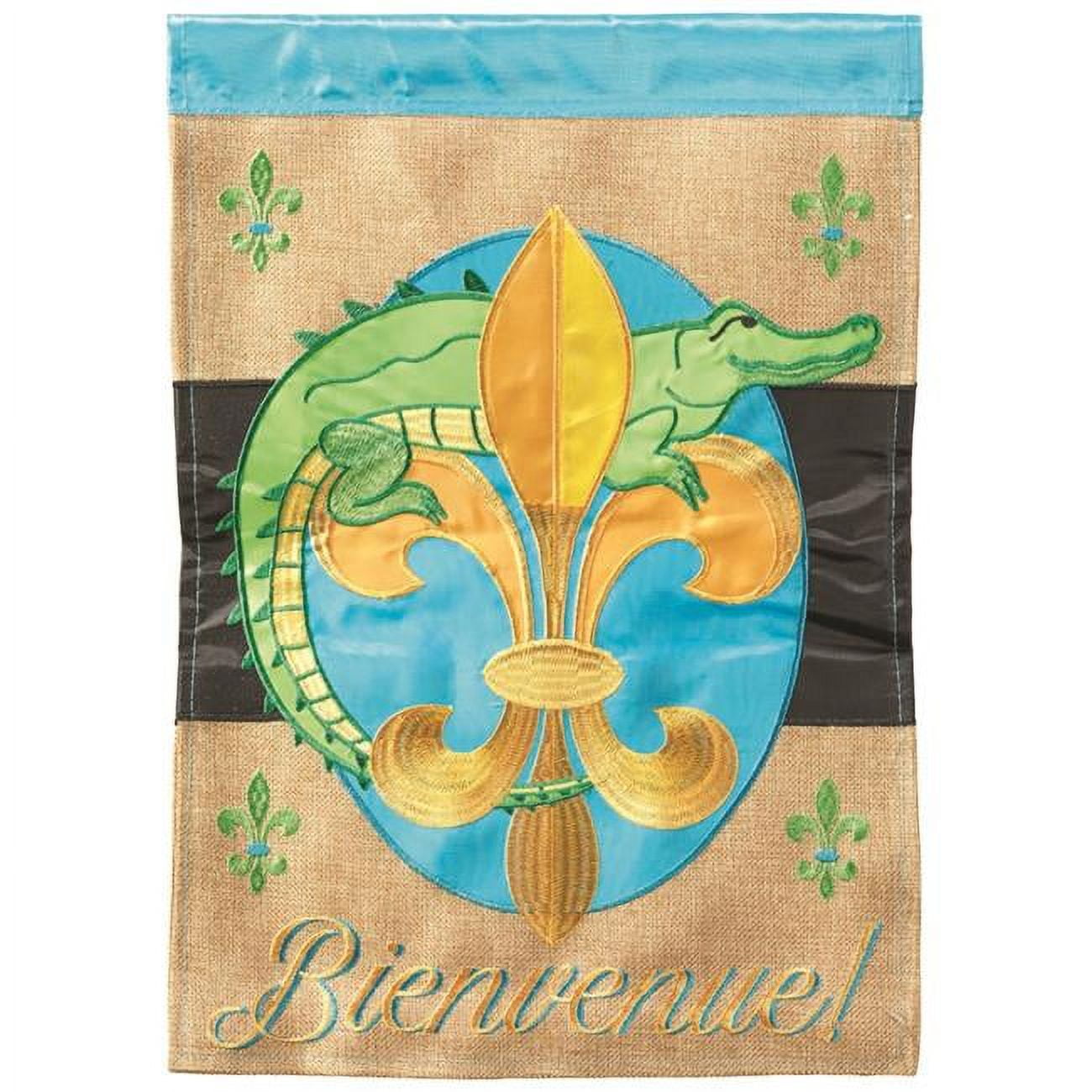 Bienvenue Alligator Burlap Garden Flag - Large