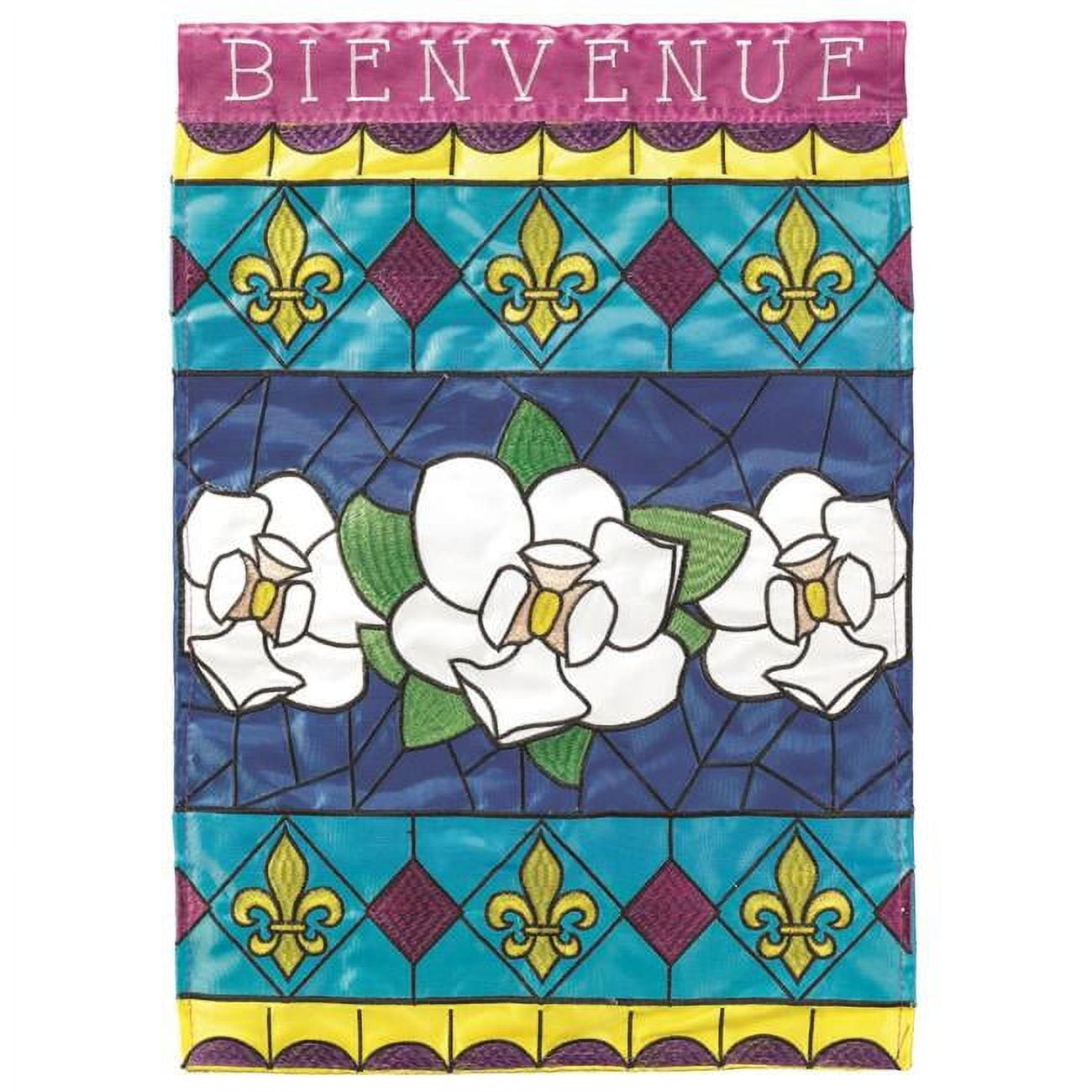 Bienvenue Magnolia Stainglass Garden Flag - Large