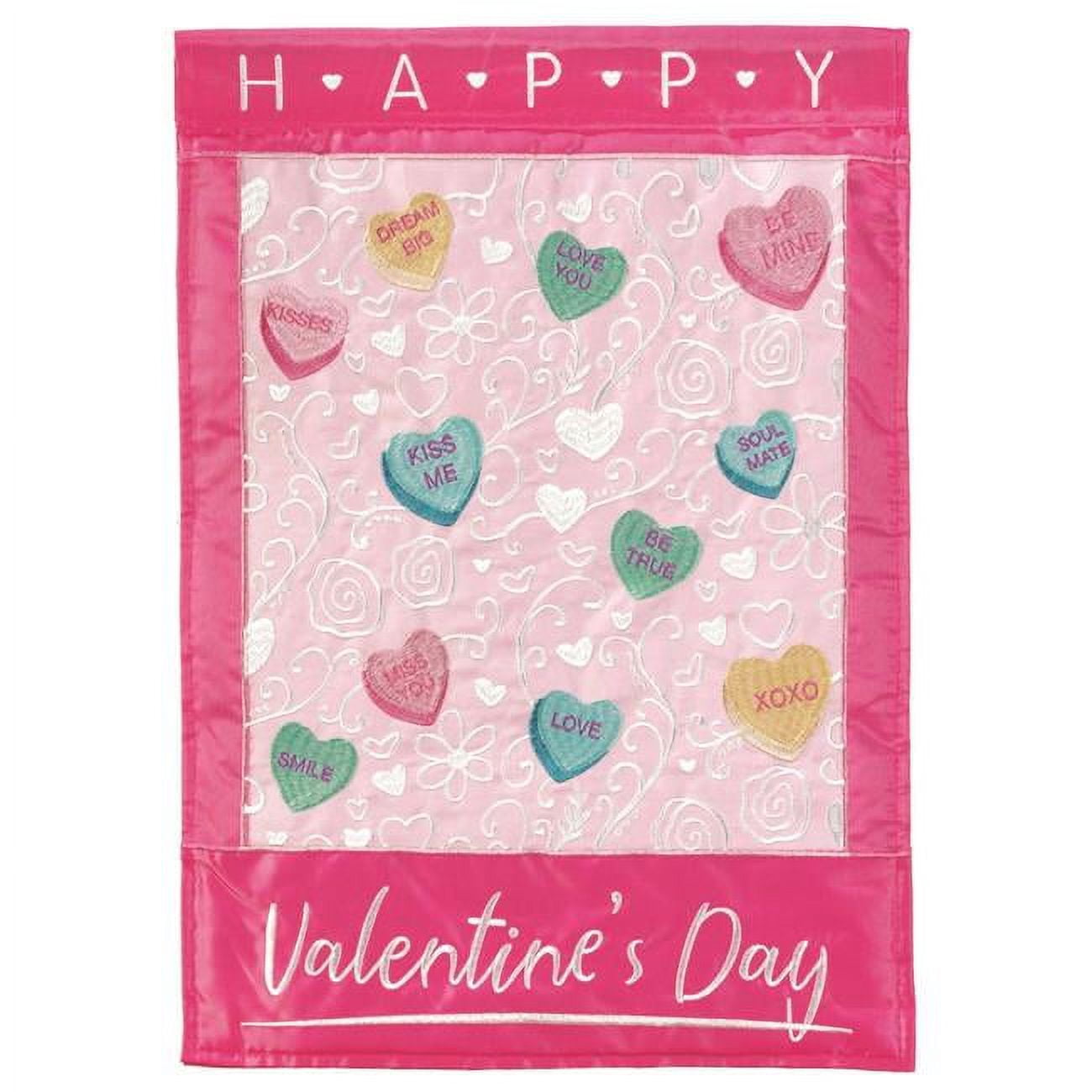 13 x 18 in. Candy Hearts Applique Garden Flag