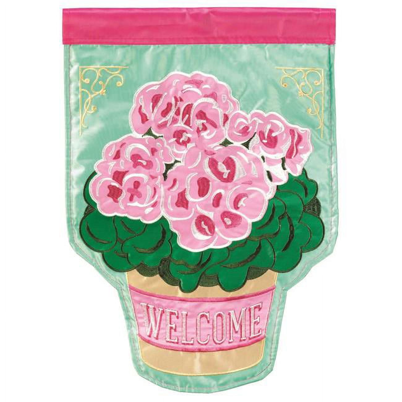 13 x 18 in. Welcome Potted Geraniums Polyester Printed Garden Flag