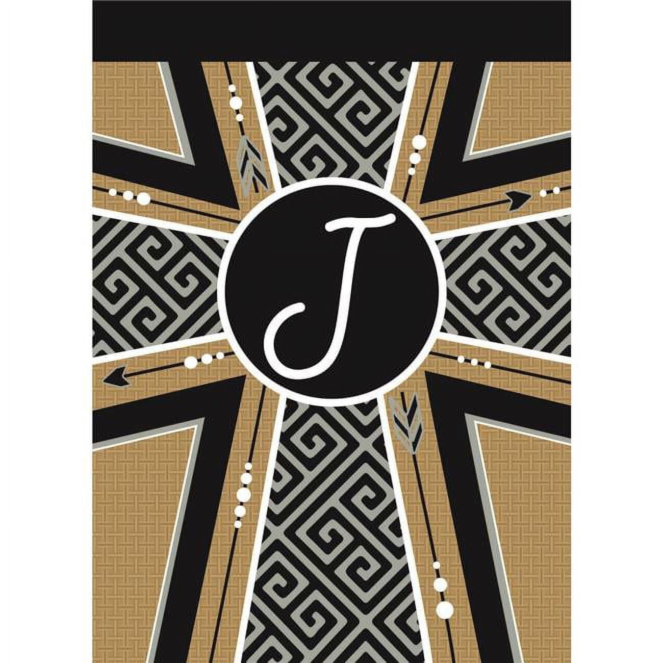 13 x 18 in. Double Applique Monogram J Cross Burlap Garden Flag