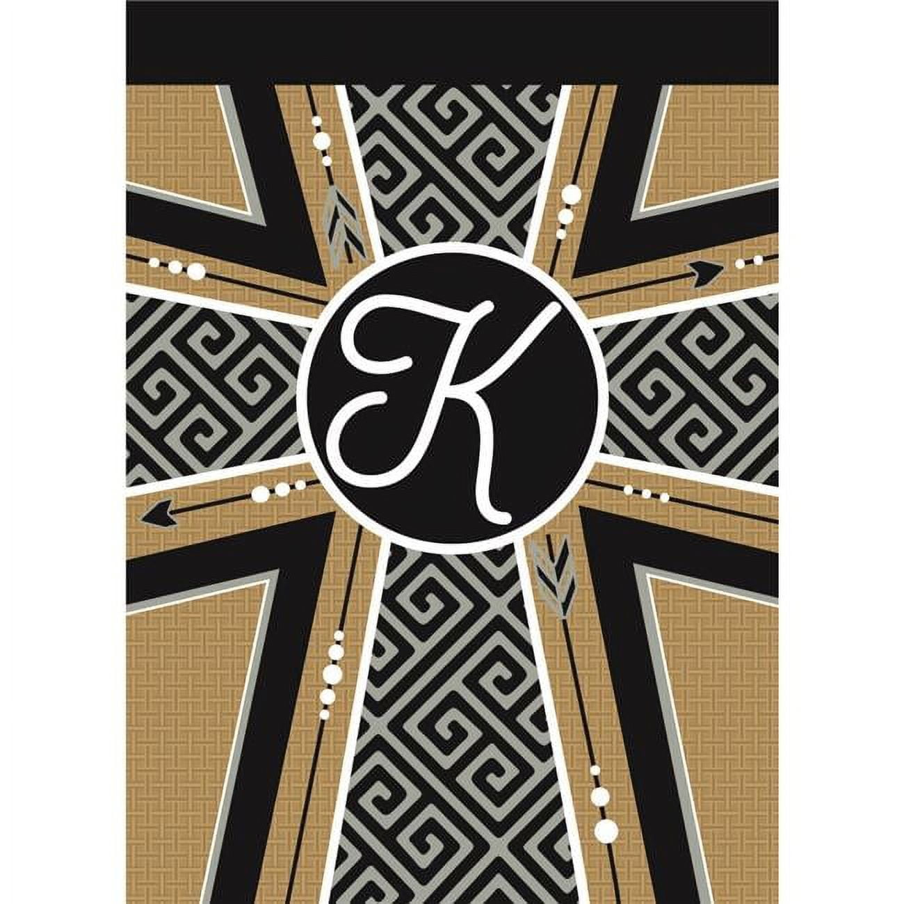 13 x 18 in. Double Applique Monogram K Cross Burlap Garden Flag