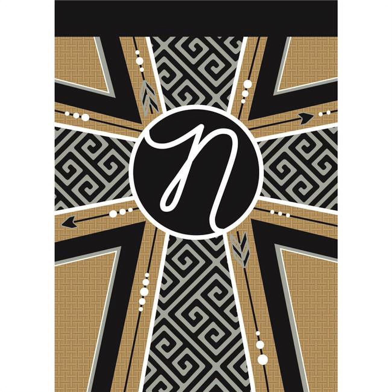 13 x 18 in. Double Applique Monogram N Cross Burlap Garden Flag