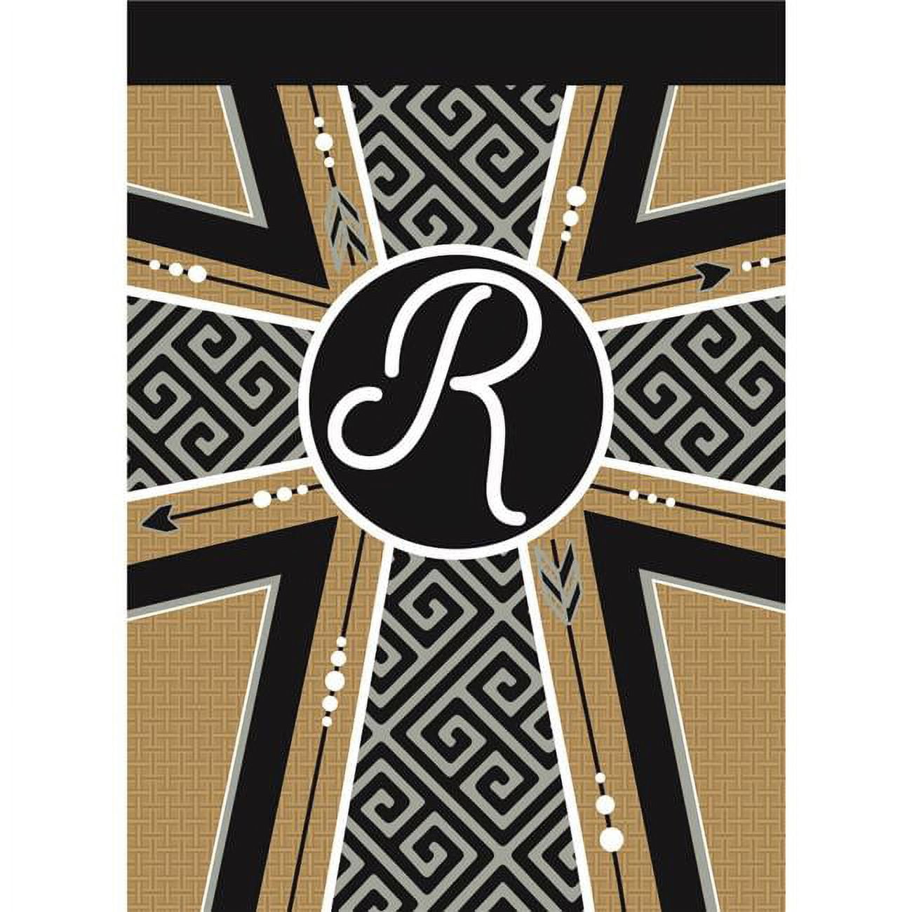 13 x 18 in. Double Applique Monogram R Cross Burlap Garden Flag