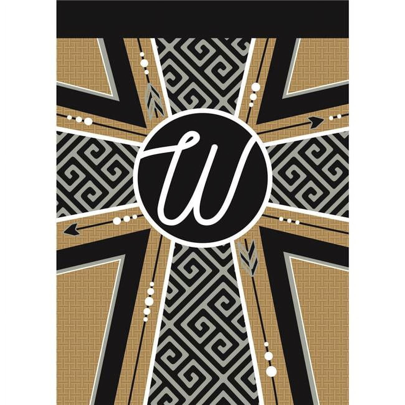 13 x 18 in. Double Applique Monogram W Cross Burlap Garden Flag