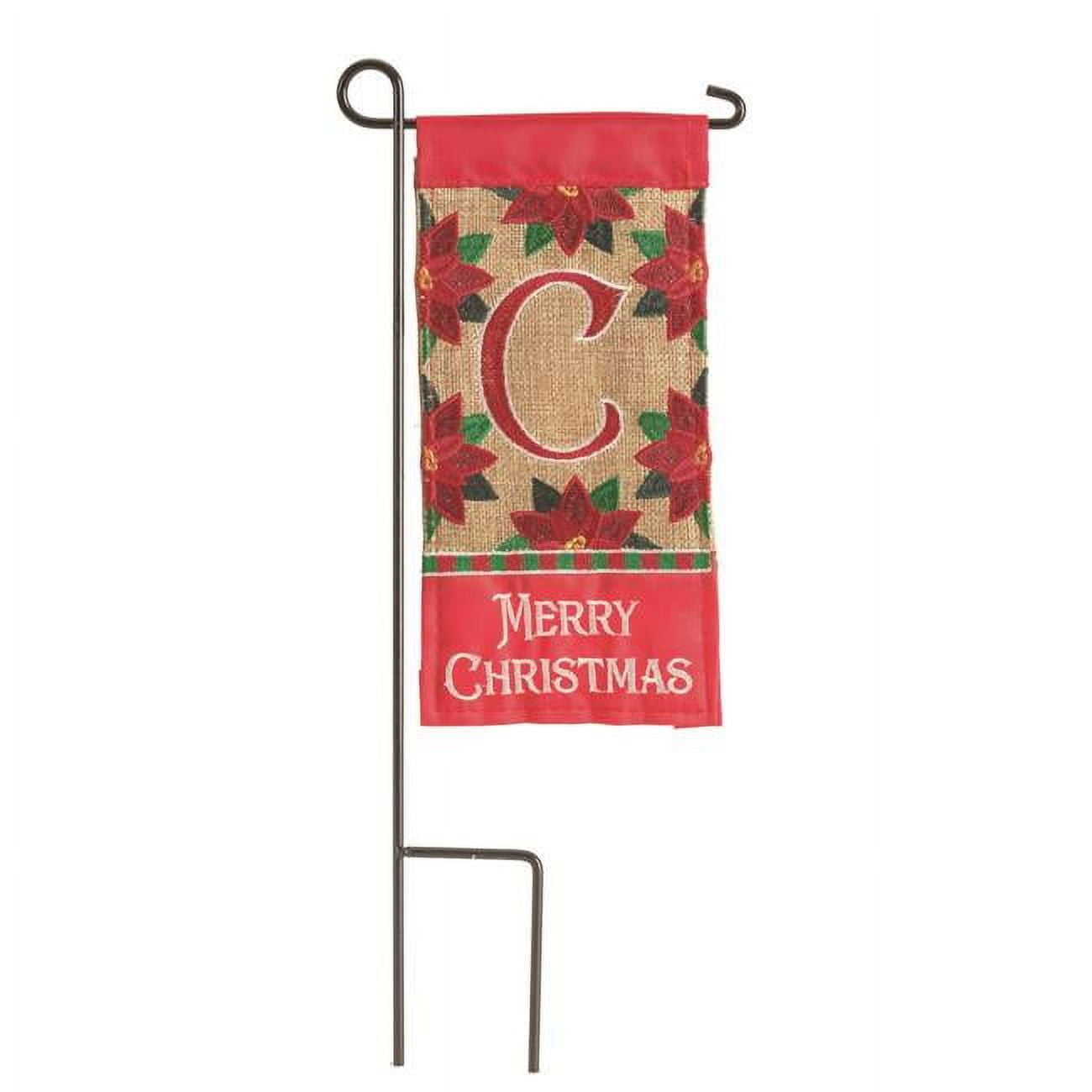 4 x 8.5 in. Double Applique Merry Christmas Monogram C Burlap Mini Garden Flag
