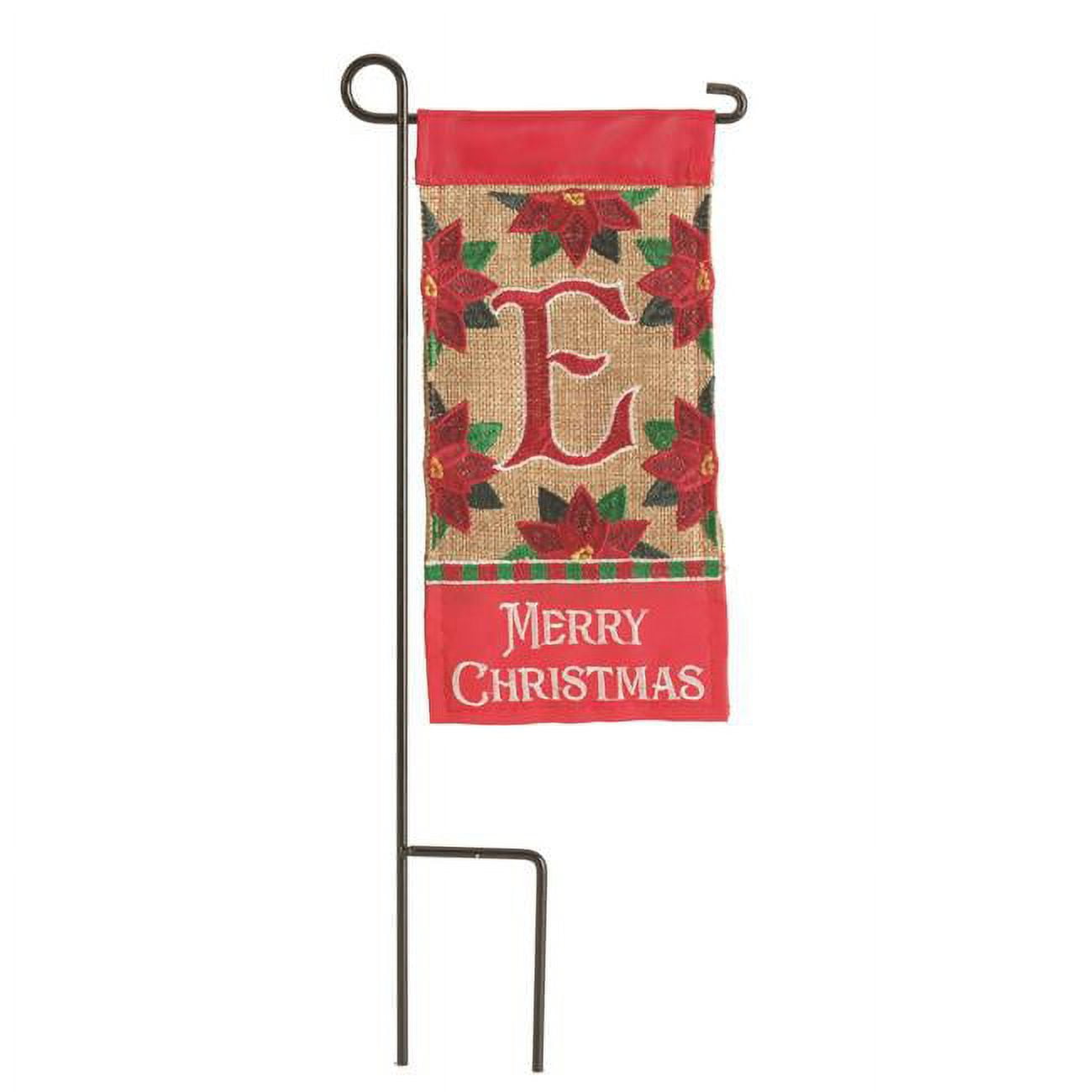 4 x 8.5 in. Double Applique Merry Christmas Monogram E Burlap Mini Garden Flag