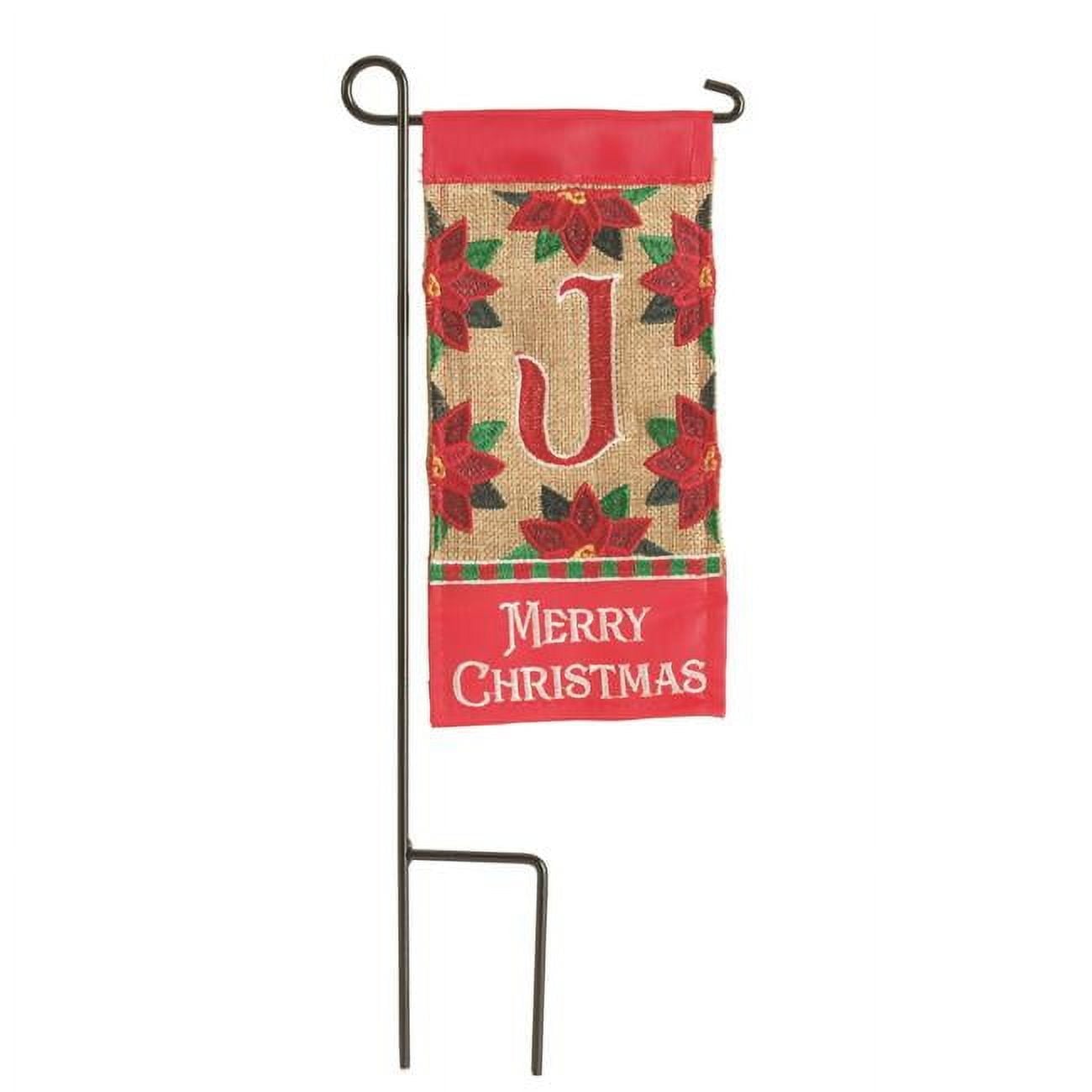 4 x 8.5 in. Double Applique Merry Christmas Monogram J Burlap Mini Garden Flag
