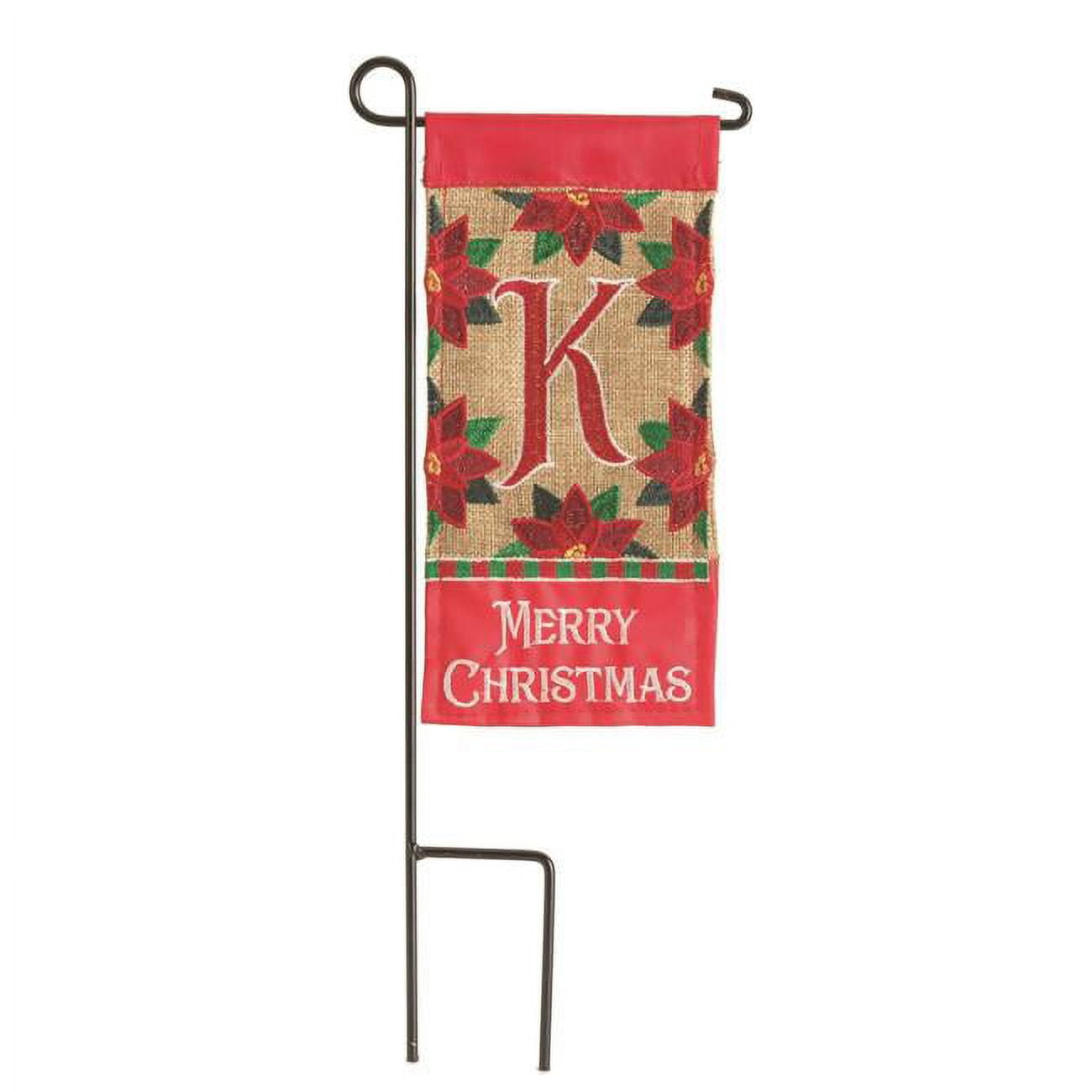 4 x 8.5 in. Double Applique Merry Christmas Monogram K Burlap Mini Garden Flag