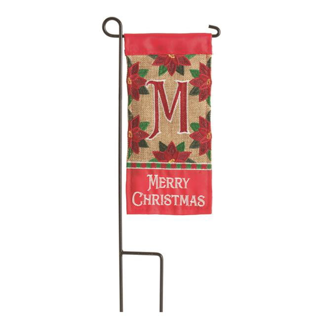 4 x 8.5 in. Double Applique Merry Christmas Monogram M Burlap Mini Garden Flag